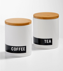 Tea and Coffee jars labeled with vinyl cut on the Cricut Joy