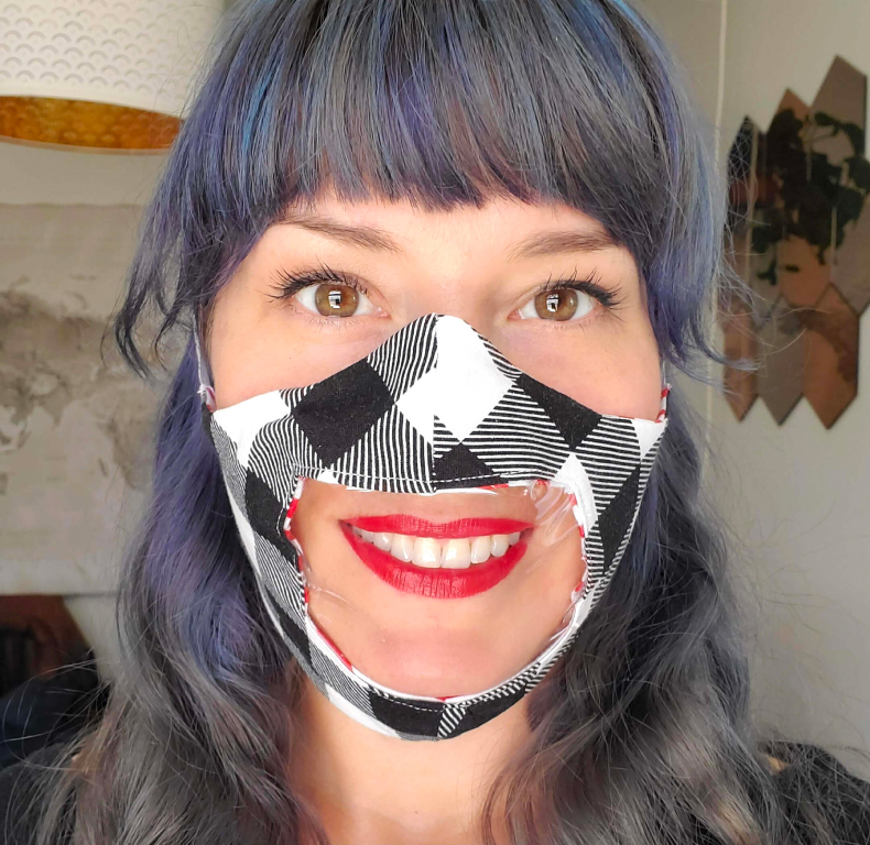 Woman wearing a Cricut Face Mask with Window