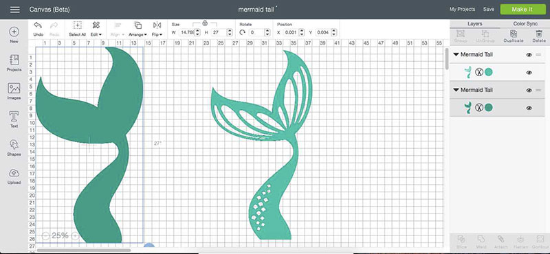 2: Create Mermaid Tail in Design Space Work on the different parts of your oversized mermaid tail