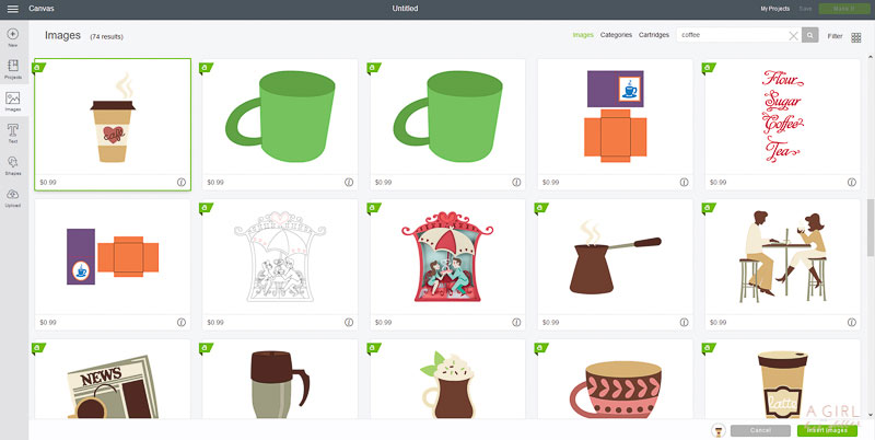 1: Choose Your Image Find the coffee image you want to use in Design Space
