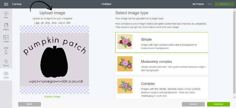 2: Upload your image into Design Space Upload your image to Design Space