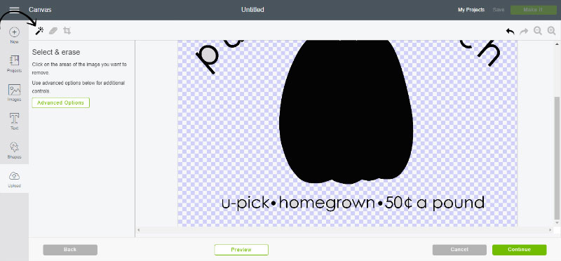 Removing the Background on an Imported Image Upload your own image to Design Space