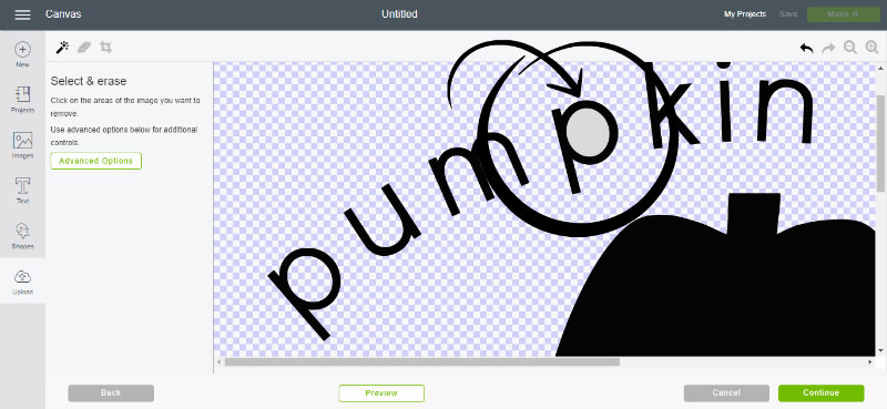 Removing the Background on an Imported Image Upload your own image to Design Space