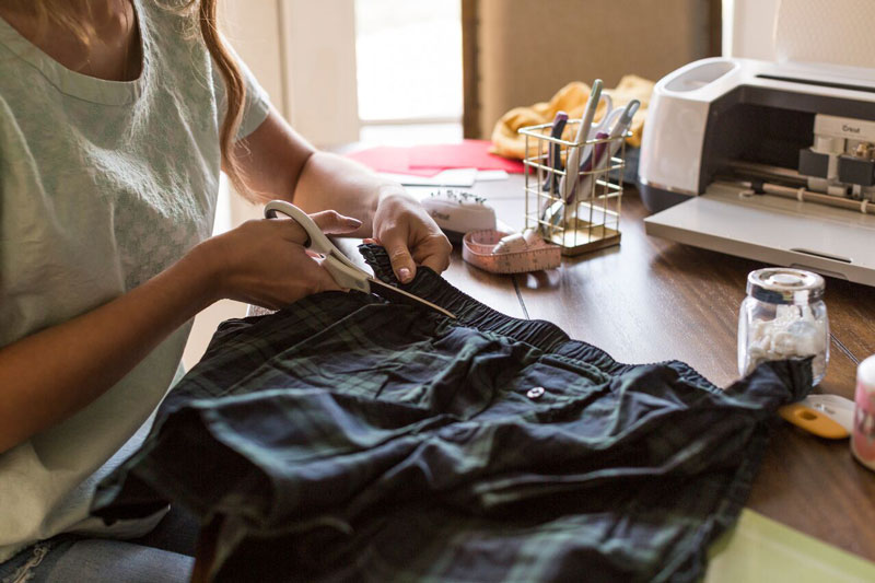 DIY Projects That Repurpose Your Ex’s Stuff Make Galentine’s Day Even Better Cutting boxer shorts