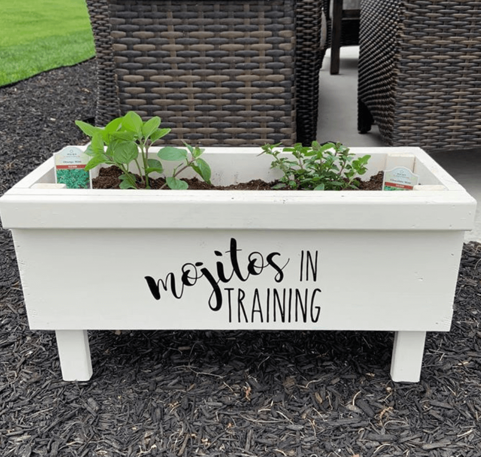 Planter with vinyl decal