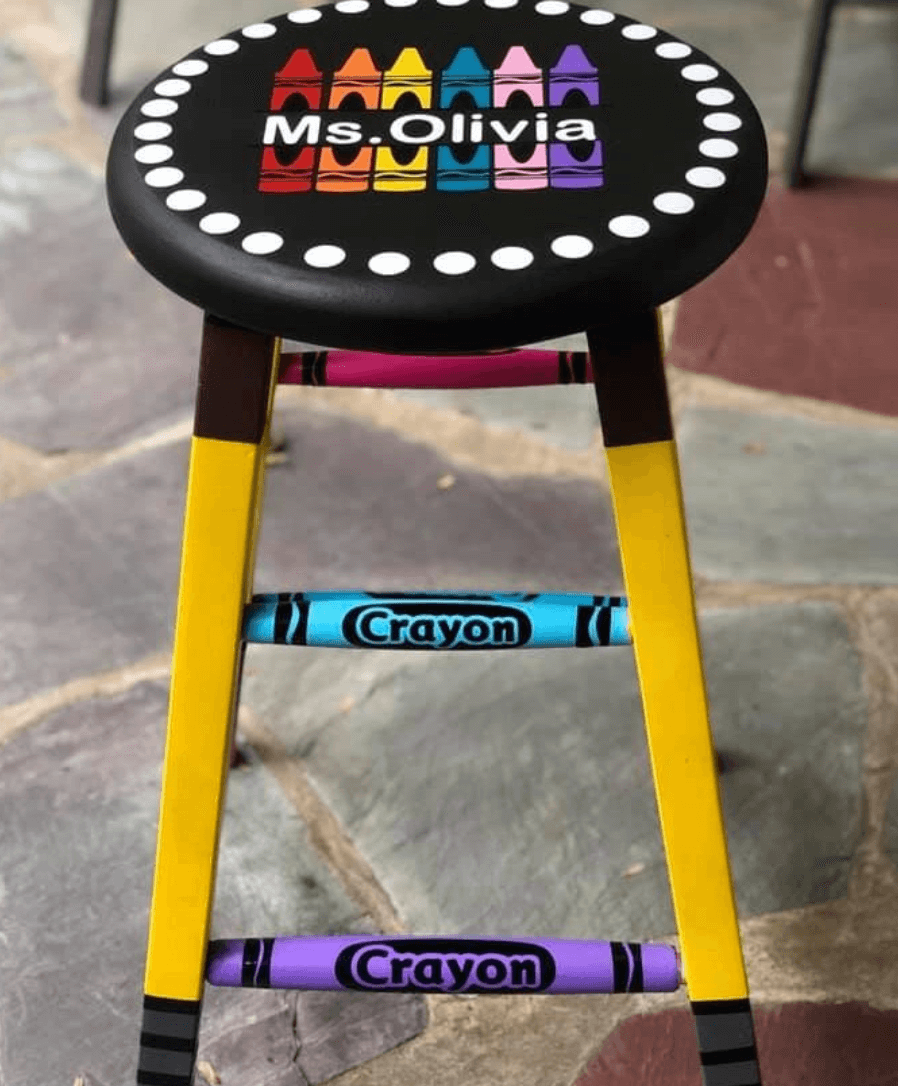Antique stool painted with stencil